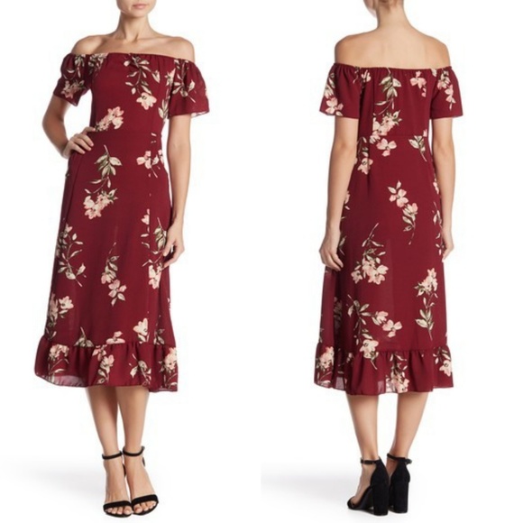 Velvet Torch Dresses & Skirts - Last chanceFlutter Sleeve Burgundy FloralMidiDress